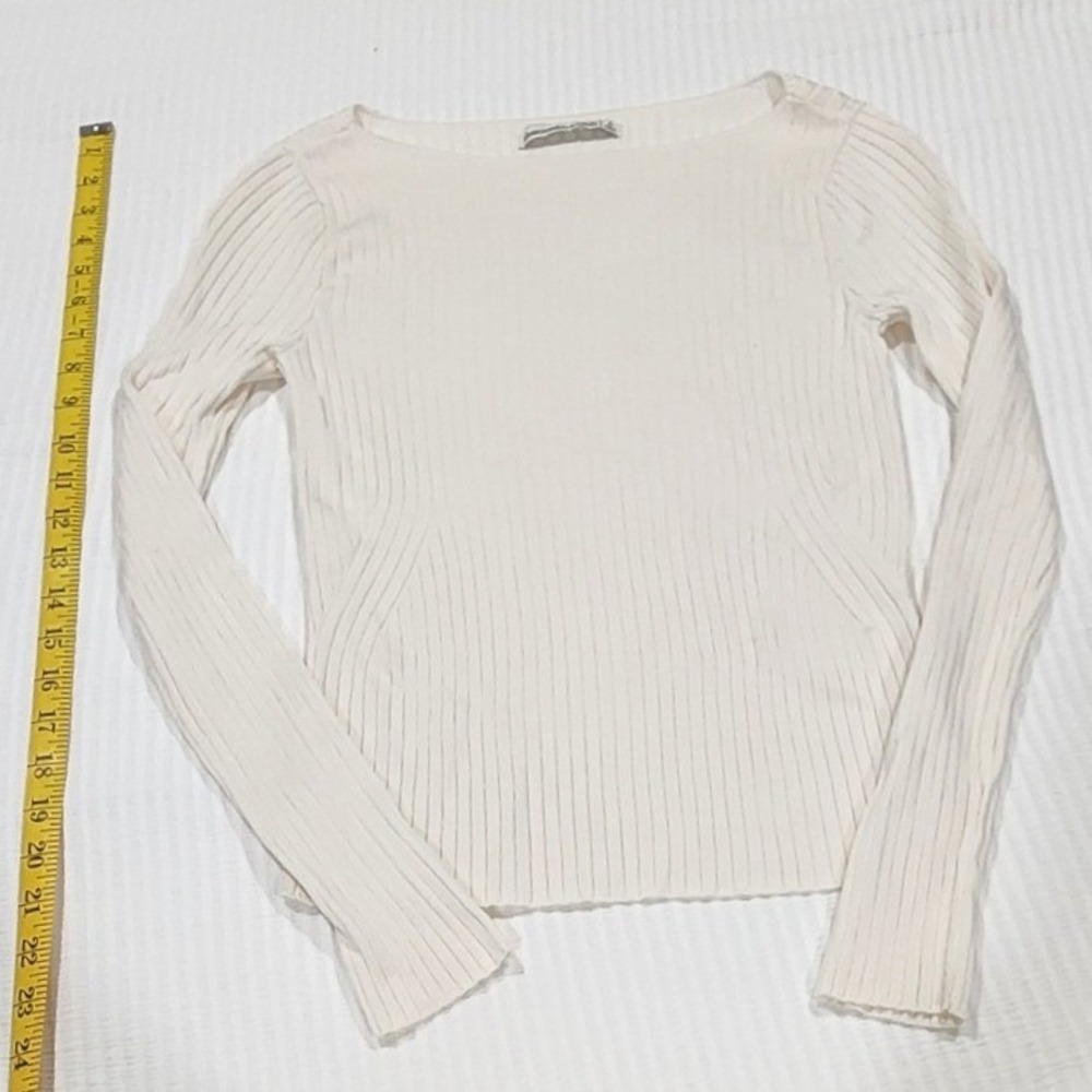 Abercrombie & Fitch Womens Cream Ribbed Boat Neck Long Sleeve Knit Top Small